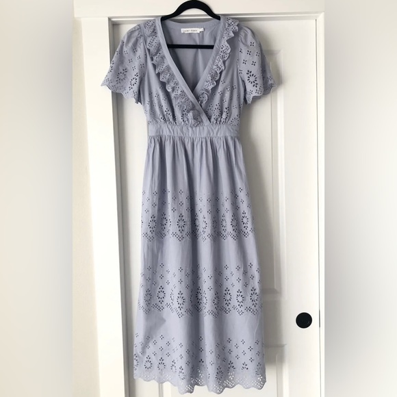Cotton Eyelet Midi Dress FLORET STUDIOS Size Small Blue - Picture 2 of 6